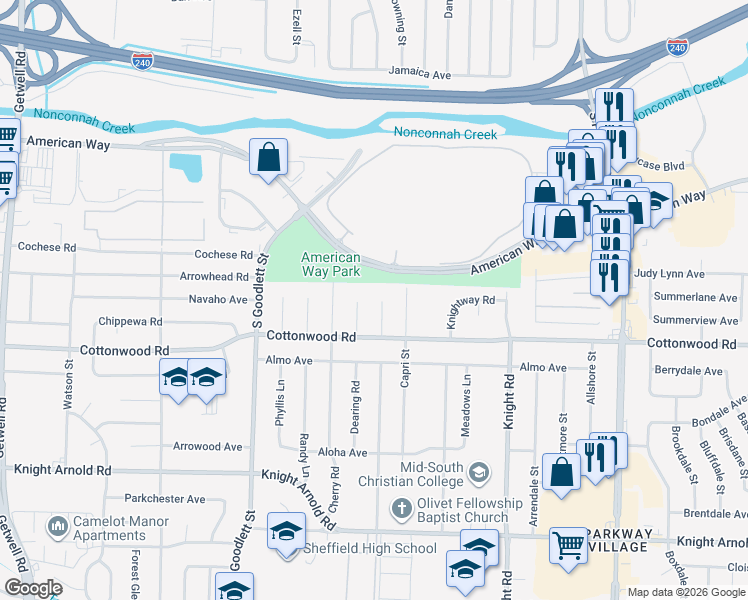 map of restaurants, bars, coffee shops, grocery stores, and more near 2854 Danville Cove in Memphis