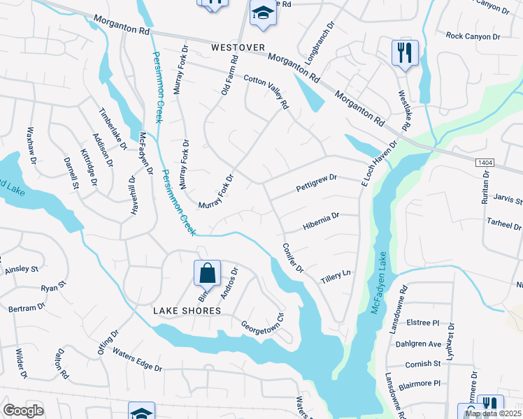 map of restaurants, bars, coffee shops, grocery stores, and more near 5908 Laguna Drive in Fayetteville