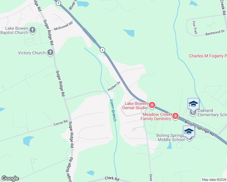 map of restaurants, bars, coffee shops, grocery stores, and more near 305 Holden Drive in Inman