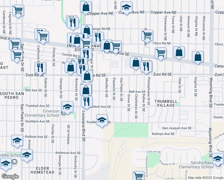 map of restaurants, bars, coffee shops, grocery stores, and more near 441 Espanola Street Southeast in Albuquerque