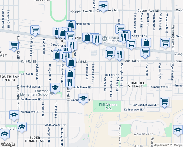 map of restaurants, bars, coffee shops, grocery stores, and more near 441 Espanola Street Southeast in Albuquerque