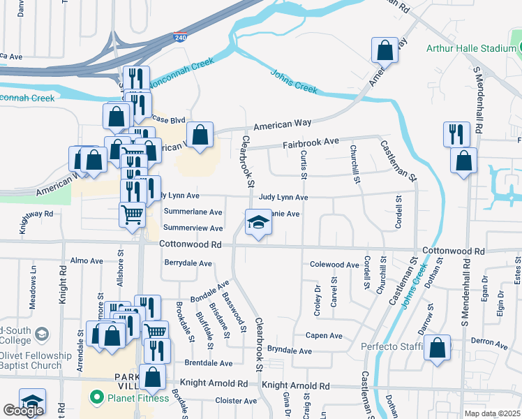map of restaurants, bars, coffee shops, grocery stores, and more near 4961 Judy Lynn Avenue in Memphis