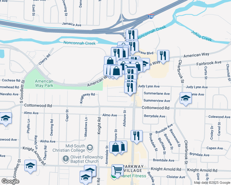 map of restaurants, bars, coffee shops, grocery stores, and more near 4653 Cotton Drive in Memphis