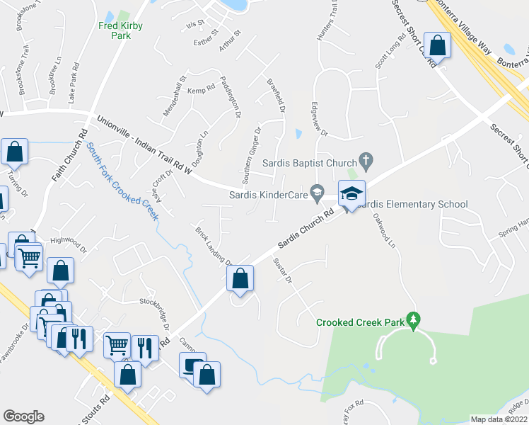 map of restaurants, bars, coffee shops, grocery stores, and more near 1001 Josey Lane in Indian Trail
