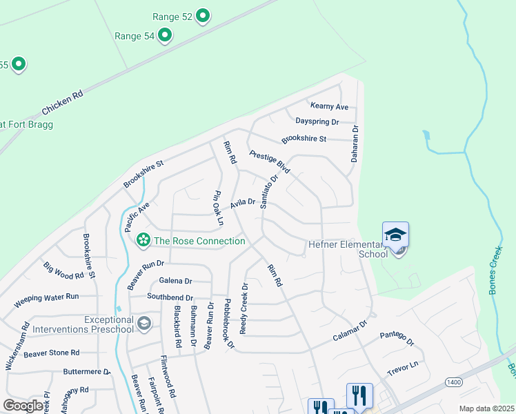 map of restaurants, bars, coffee shops, grocery stores, and more near 896 Santiato Drive in Fayetteville