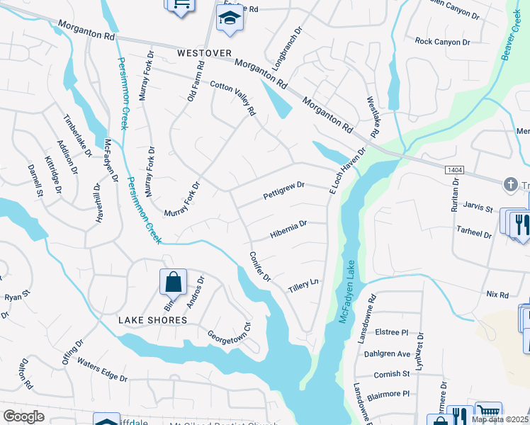map of restaurants, bars, coffee shops, grocery stores, and more near 5888 Nutbush Place in Fayetteville