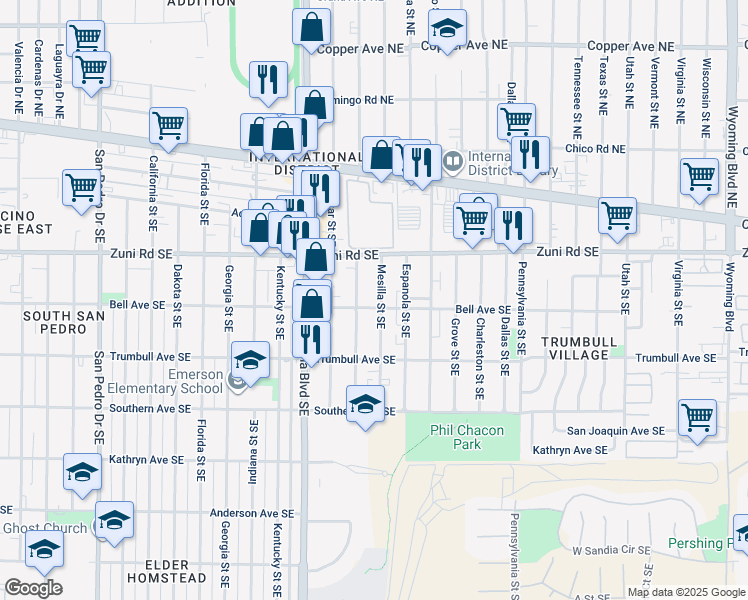 map of restaurants, bars, coffee shops, grocery stores, and more near 428 Chama Street Southeast in Albuquerque