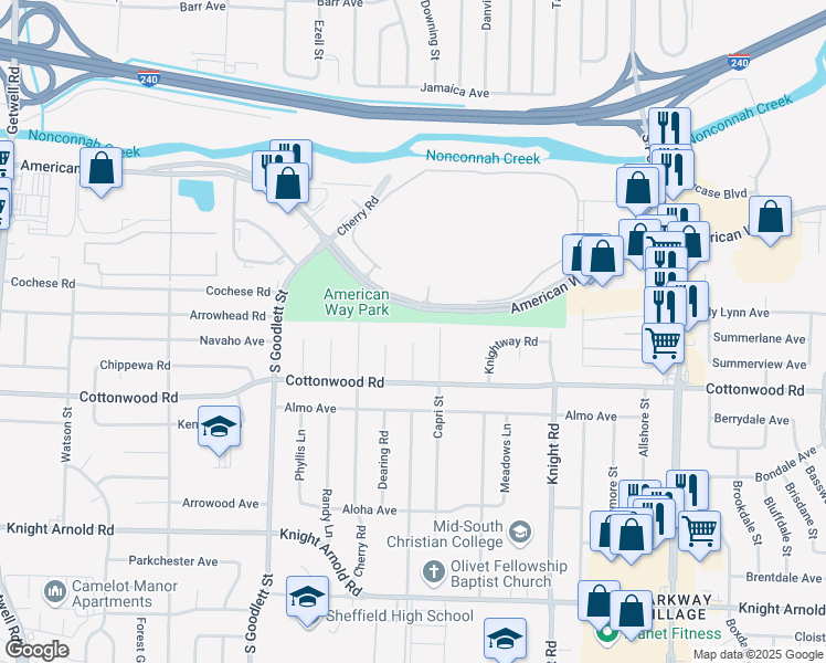 map of restaurants, bars, coffee shops, grocery stores, and more near 2854 Danville Cove in Memphis