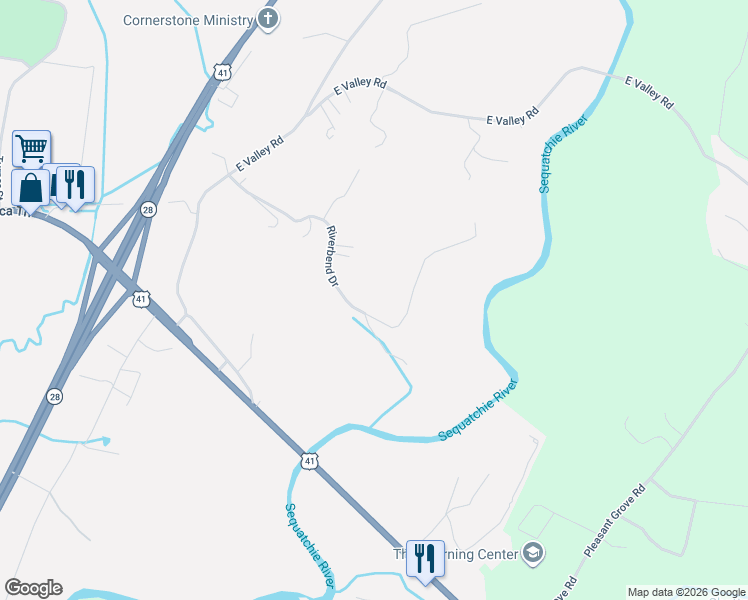 map of restaurants, bars, coffee shops, grocery stores, and more near 641 Riverbend Drive in Jasper