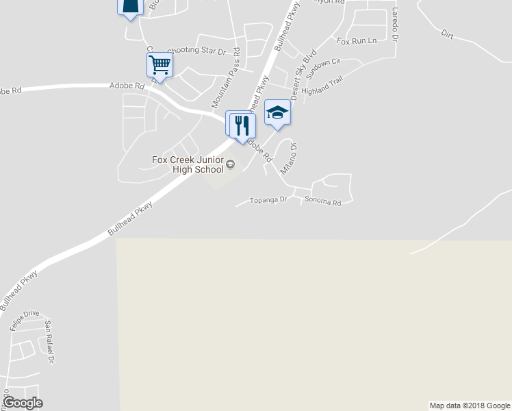 map of restaurants, bars, coffee shops, grocery stores, and more near 2424 Topanga Drive in Bullhead City