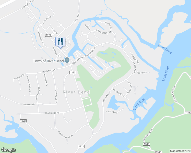 map of restaurants, bars, coffee shops, grocery stores, and more near 69 Quarterdeck Townhouses in New Bern