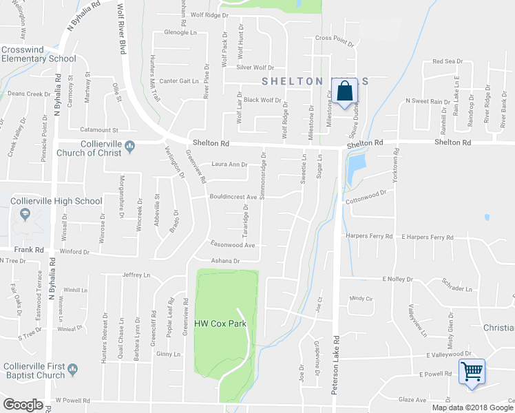 map of restaurants, bars, coffee shops, grocery stores, and more near 1143 Simmonsridge Drive in Collierville