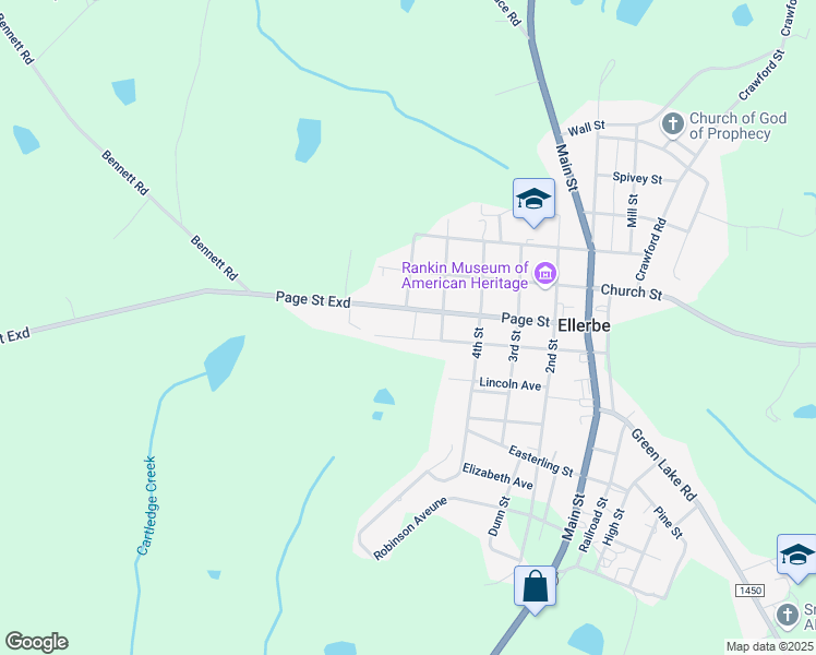 map of restaurants, bars, coffee shops, grocery stores, and more near 186 Sunset Avenue in Ellerbe