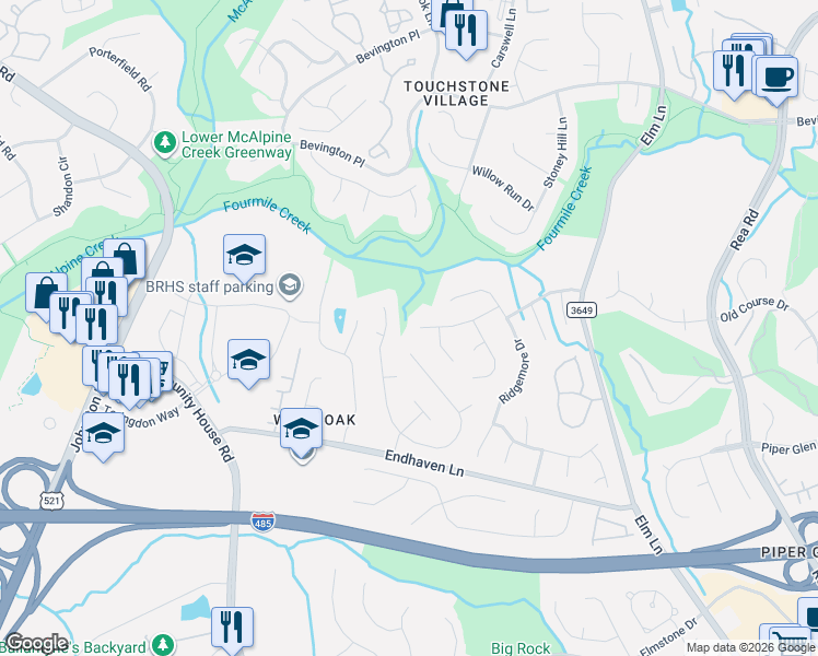 map of restaurants, bars, coffee shops, grocery stores, and more near 6918 Red Maple Drive in Charlotte