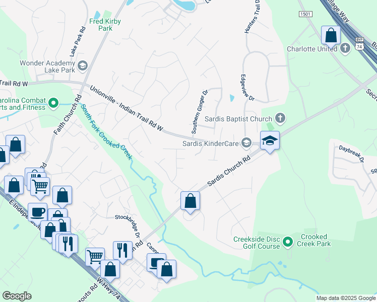 map of restaurants, bars, coffee shops, grocery stores, and more near 5904 White Cliffs Drive in Monroe