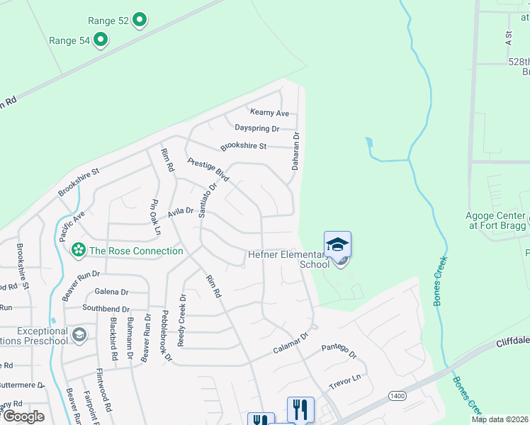 map of restaurants, bars, coffee shops, grocery stores, and more near 711 Prestige Boulevard in Fayetteville