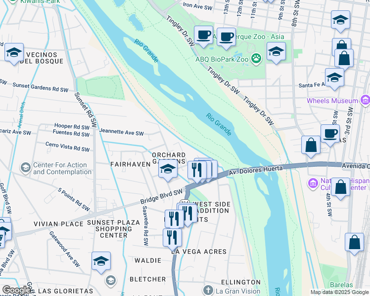 map of restaurants, bars, coffee shops, grocery stores, and more near 310 Lansing Drive Southwest in Albuquerque