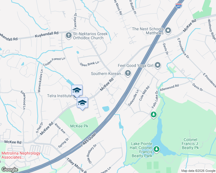 map of restaurants, bars, coffee shops, grocery stores, and more near 3748 Highland Castle Way in Charlotte