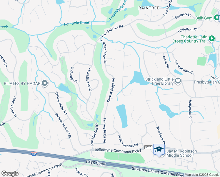 map of restaurants, bars, coffee shops, grocery stores, and more near 9558 Fairway Ridge Road in Charlotte