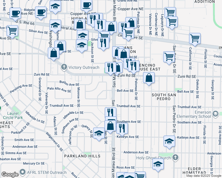 map of restaurants, bars, coffee shops, grocery stores, and more near 616 Truman Street Southeast in Albuquerque
