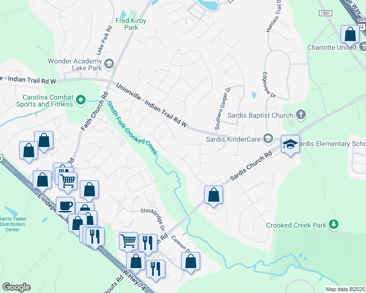 map of restaurants, bars, coffee shops, grocery stores, and more near 6015 White Cliffs Drive in Monroe