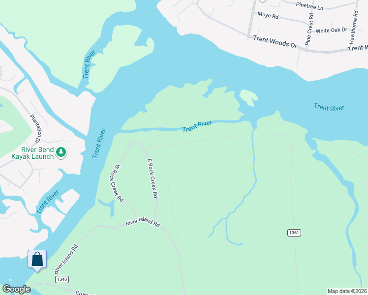 map of restaurants, bars, coffee shops, grocery stores, and more near 194 Rock Creek Drive in New Bern
