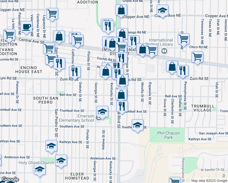 map of restaurants, bars, coffee shops, grocery stores, and more near 433 Louisiana Boulevard Southeast in Albuquerque