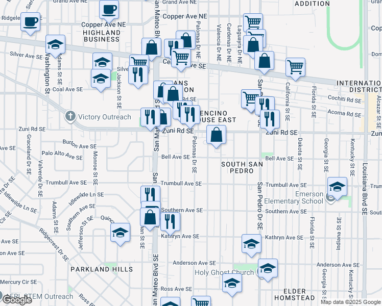 map of restaurants, bars, coffee shops, grocery stores, and more near 532 Madeira Drive Southeast in Albuquerque