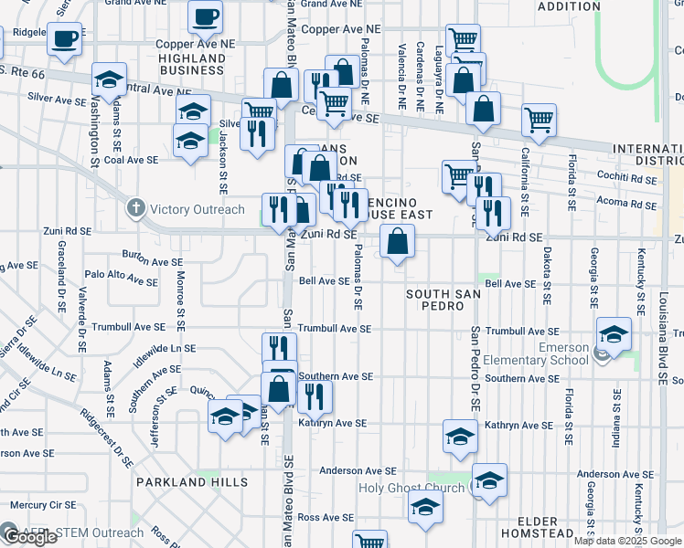 map of restaurants, bars, coffee shops, grocery stores, and more near 540 Madeira Drive Southeast in Albuquerque