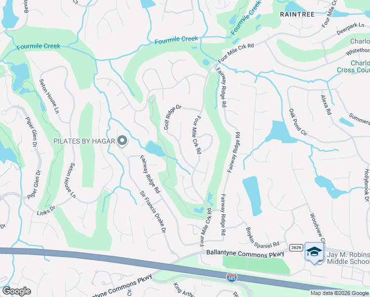 map of restaurants, bars, coffee shops, grocery stores, and more near 10624 4 Mile Creek Road in Charlotte