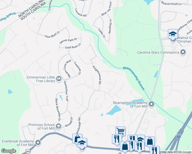 map of restaurants, bars, coffee shops, grocery stores, and more near 324 Brixham Place in Fort Mill