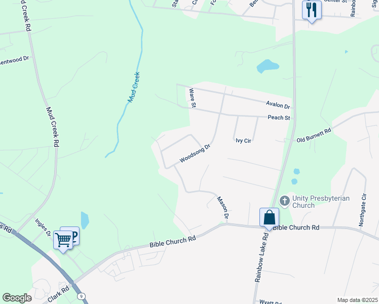 map of restaurants, bars, coffee shops, grocery stores, and more near 324 Woodsong Drive in Inman