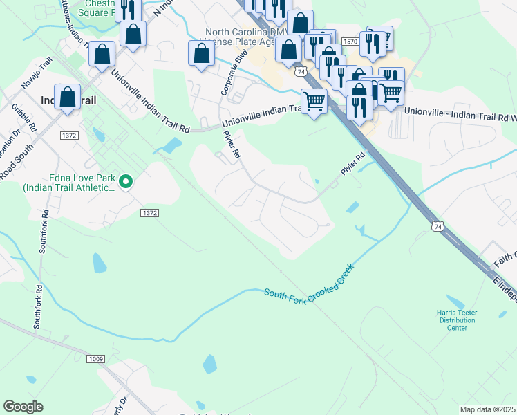 map of restaurants, bars, coffee shops, grocery stores, and more near 2005 Cranston Crossing Place in Indian Trail