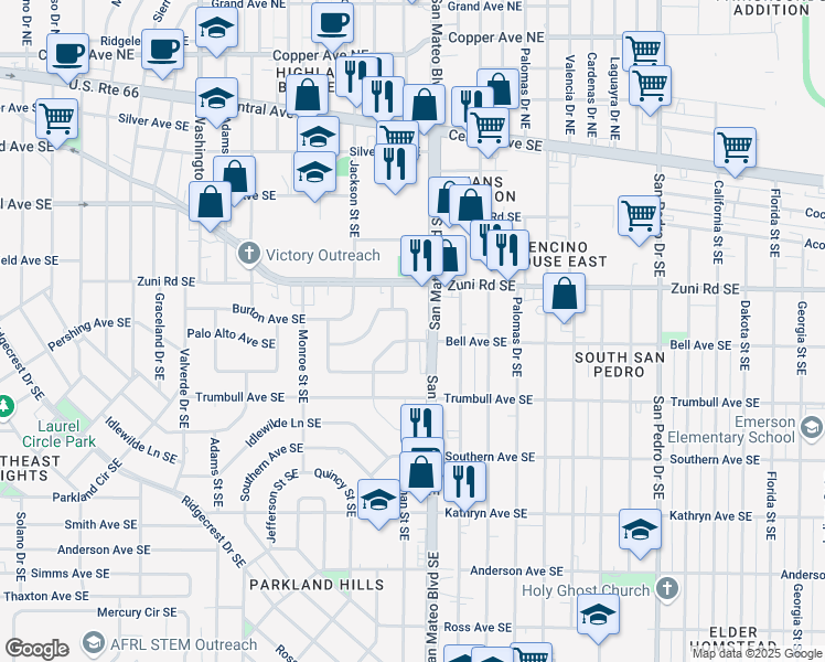 map of restaurants, bars, coffee shops, grocery stores, and more near 616 Truman Street Southeast in Albuquerque