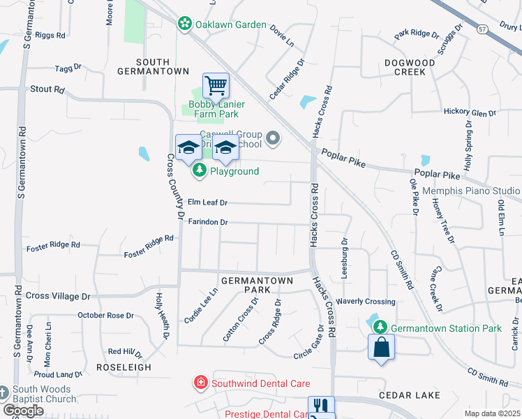 map of restaurants, bars, coffee shops, grocery stores, and more near 7961 Elm Leaf Drive in Germantown