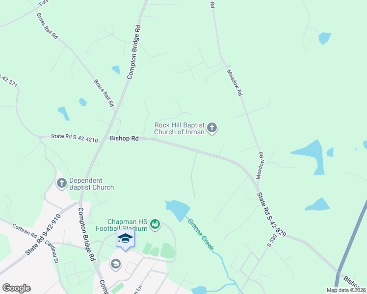 map of restaurants, bars, coffee shops, grocery stores, and more near 2816 Bishop Road in Inman