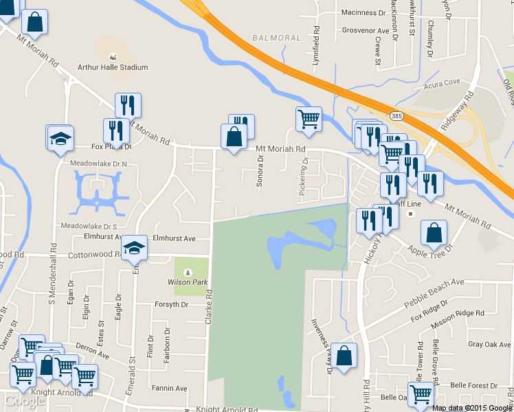 map of restaurants, bars, coffee shops, grocery stores, and more near 2835 Sonora Drive in Memphis