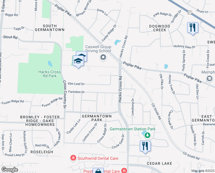 map of restaurants, bars, coffee shops, grocery stores, and more near 8001 Elm Leaf Drive in Germantown