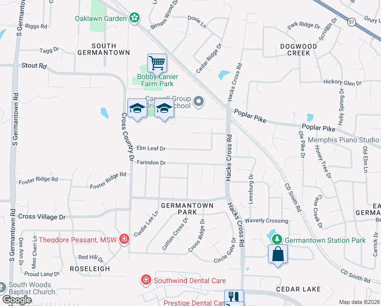 map of restaurants, bars, coffee shops, grocery stores, and more near 7961 Elm Leaf Drive in Germantown