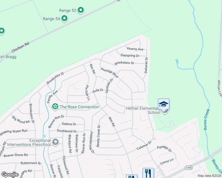 map of restaurants, bars, coffee shops, grocery stores, and more near 7244 Avila Drive in Fayetteville
