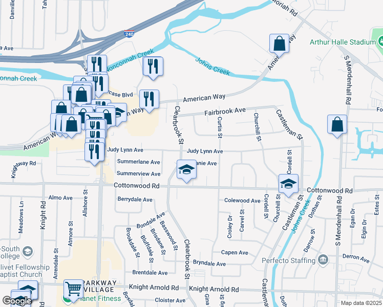 map of restaurants, bars, coffee shops, grocery stores, and more near 4961 Judy Lynn Avenue in Memphis