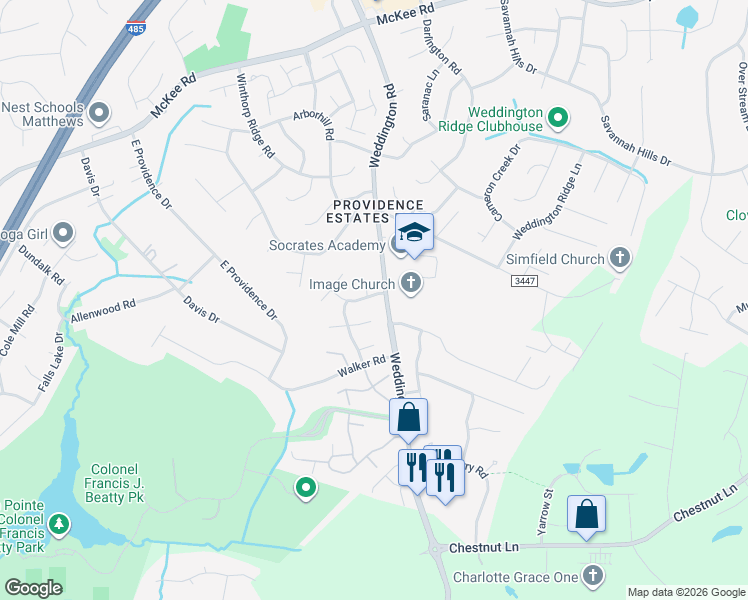 map of restaurants, bars, coffee shops, grocery stores, and more near 4020 Weddington Rd in Charlotte
