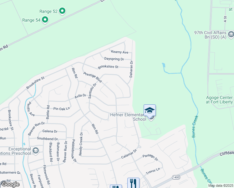 map of restaurants, bars, coffee shops, grocery stores, and more near 709 Prestige Boulevard in Fayetteville