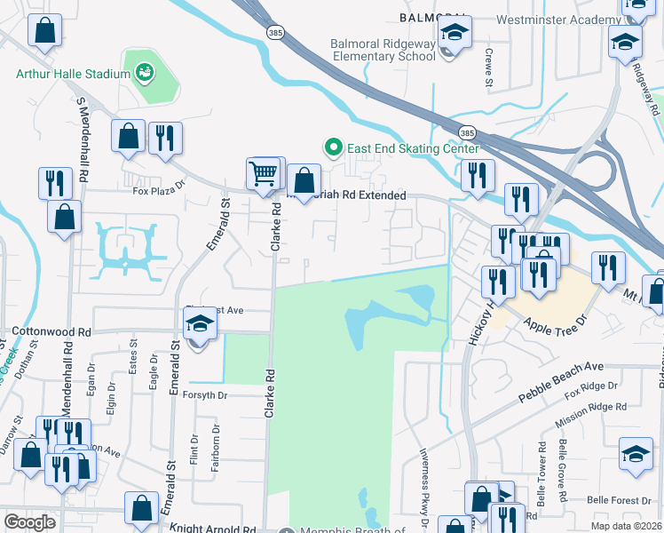 map of restaurants, bars, coffee shops, grocery stores, and more near 2835 Sonora Drive in Memphis