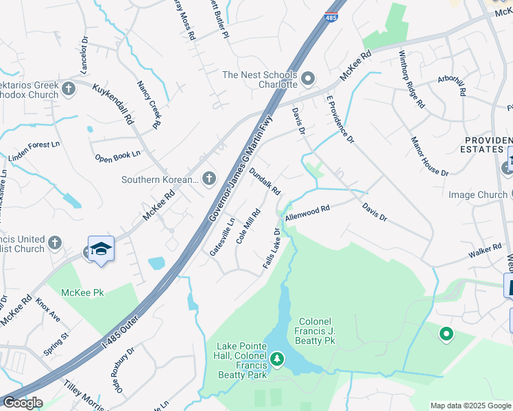 map of restaurants, bars, coffee shops, grocery stores, and more near 3510 Cole Mill Road in Charlotte