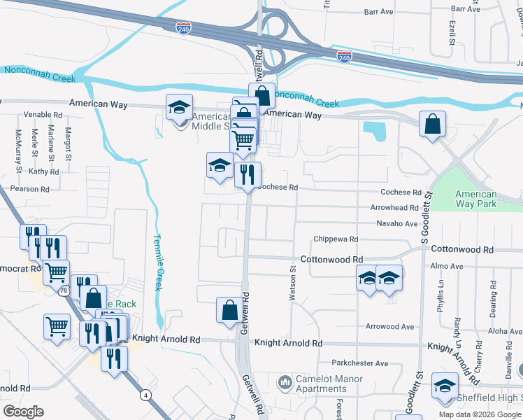 map of restaurants, bars, coffee shops, grocery stores, and more near 2831 Redwing Road in Memphis