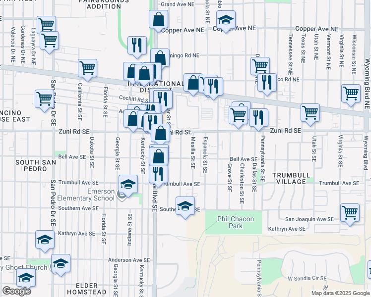 map of restaurants, bars, coffee shops, grocery stores, and more near 428 Chama Street Southeast in Albuquerque
