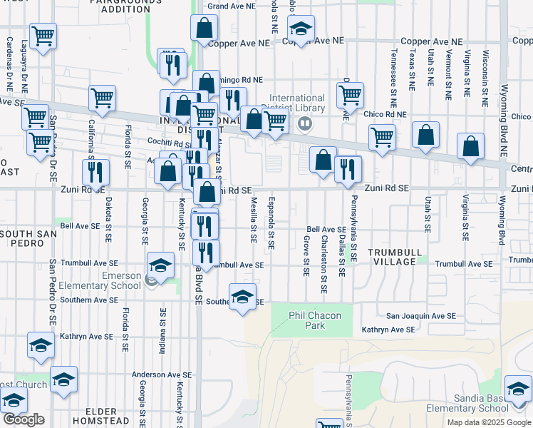 map of restaurants, bars, coffee shops, grocery stores, and more near 429 Espanola Street Southeast in Albuquerque