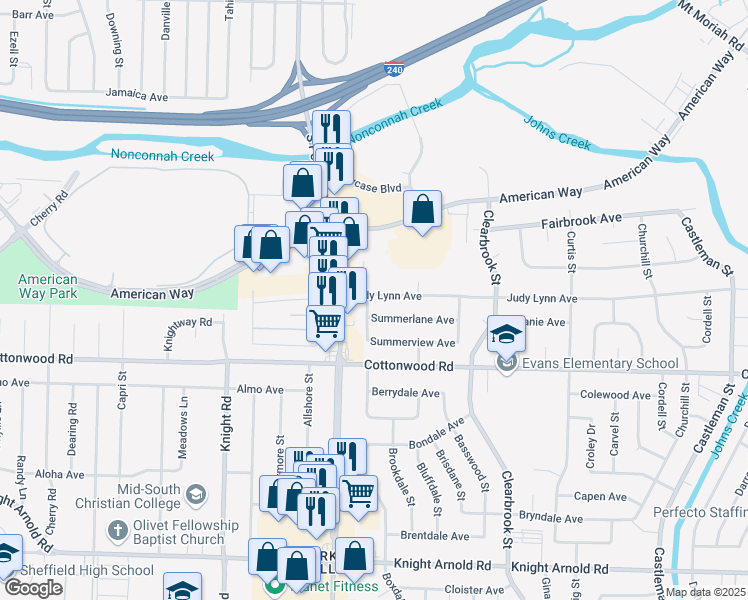 map of restaurants, bars, coffee shops, grocery stores, and more near 4779 Judy Lynn Avenue in Memphis