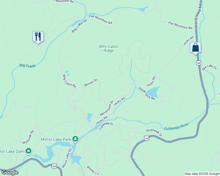 map of restaurants, bars, coffee shops, grocery stores, and more near 141 Dolly Lane in Highlands